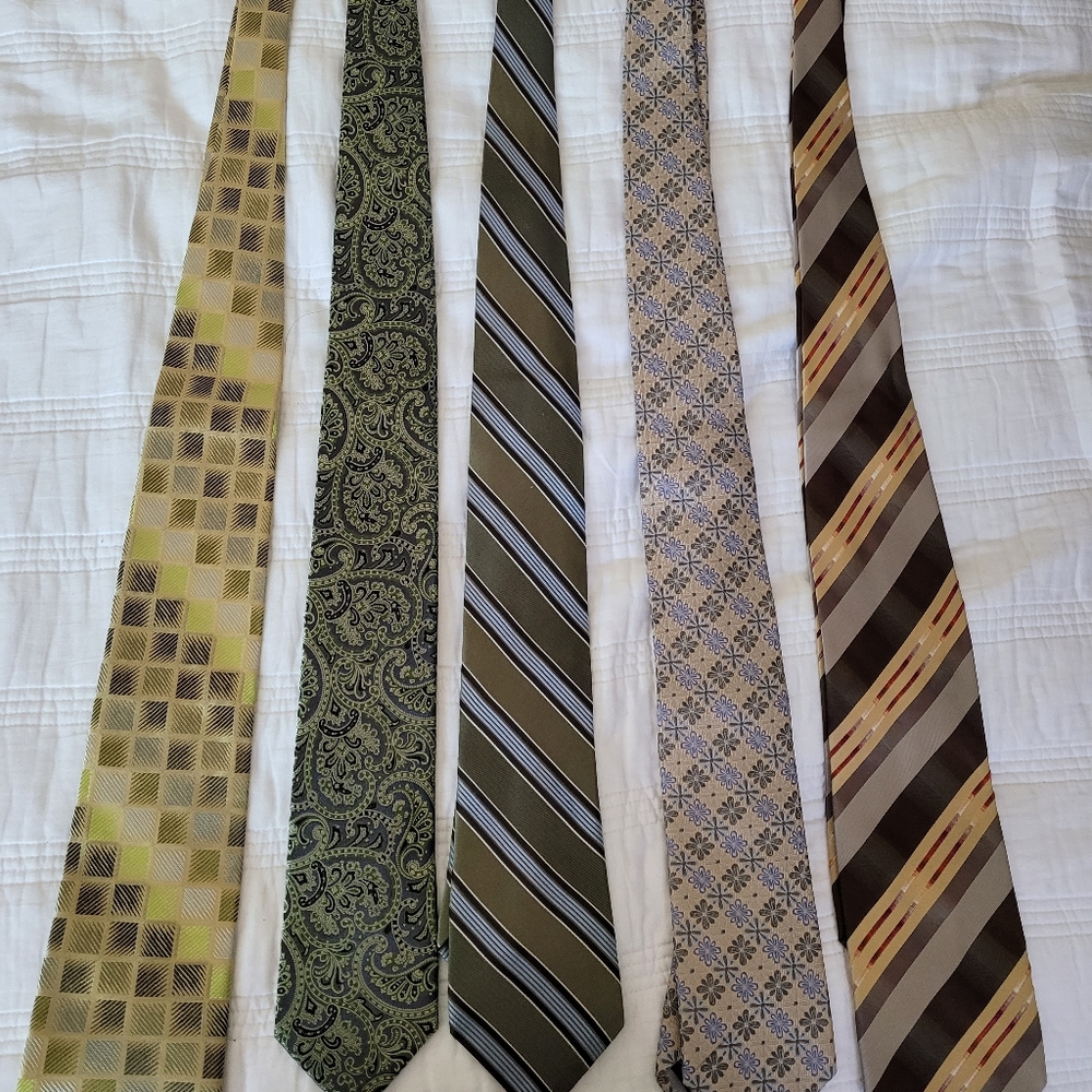 Mens dress ties set of 5 green and browns